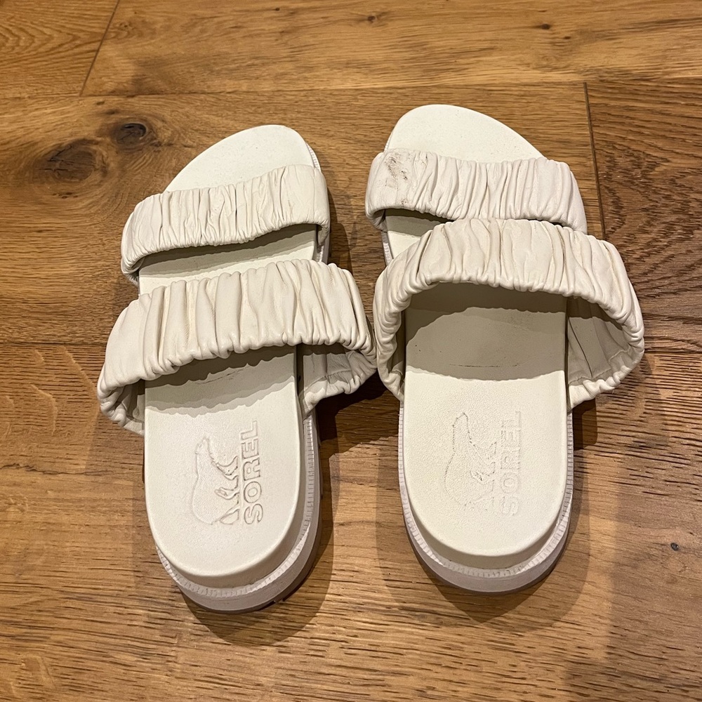 White Sorel sandals